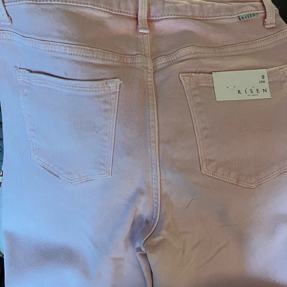**SOLD**. NWT SZ 9 RISEN **PRICE DROP** hi waste cropped jeans acid pink - Picture 3 of 8